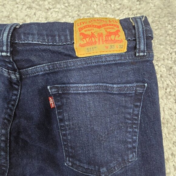 Levi’s 511 Jeans Men 33×32 (Fits 30×29.5)‎ Dark Blue Slim Straight Stretch Denim - Picture 9 of 14